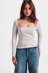 Square Neck Long sleeve Top-Stone